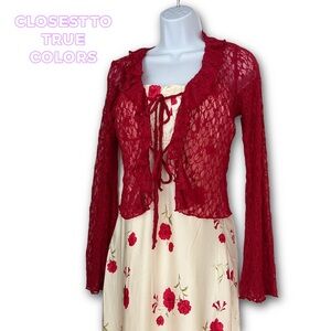 🌹 VTG 90s Style Romantic Floral Satin Maxi Dress & Lace Bolero Set NWT